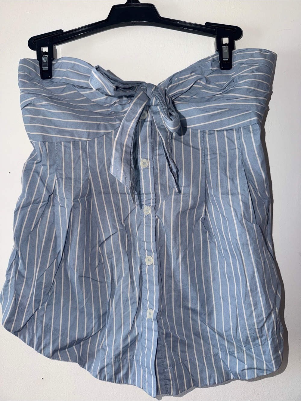 Free People Blue and White Striped Strapless Tie-Front Top
